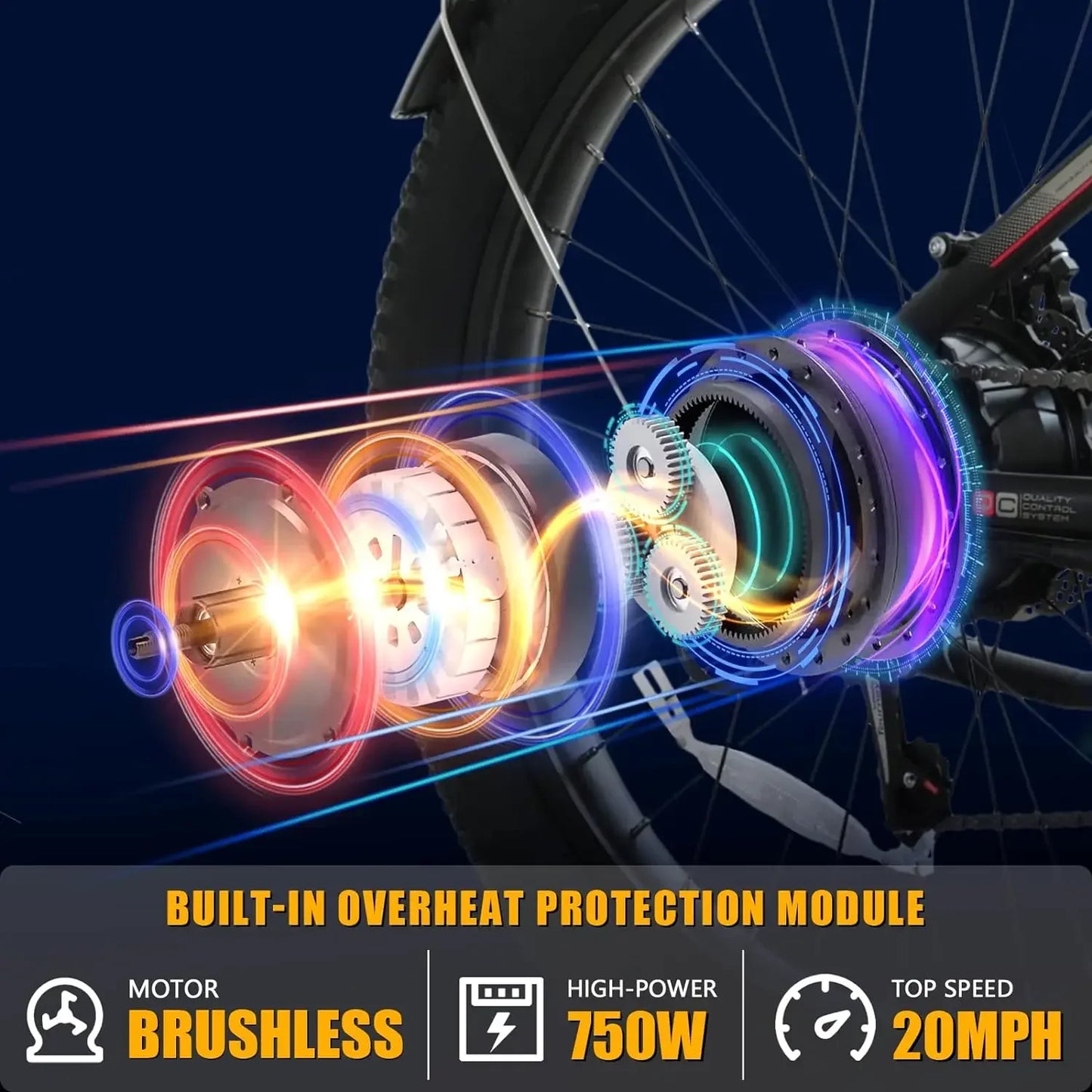7 Speed 26" Totem Ranger Electric Bike 750W Motor 48V 15Ah Removable Battery Mechanical Locking Suspension Fork