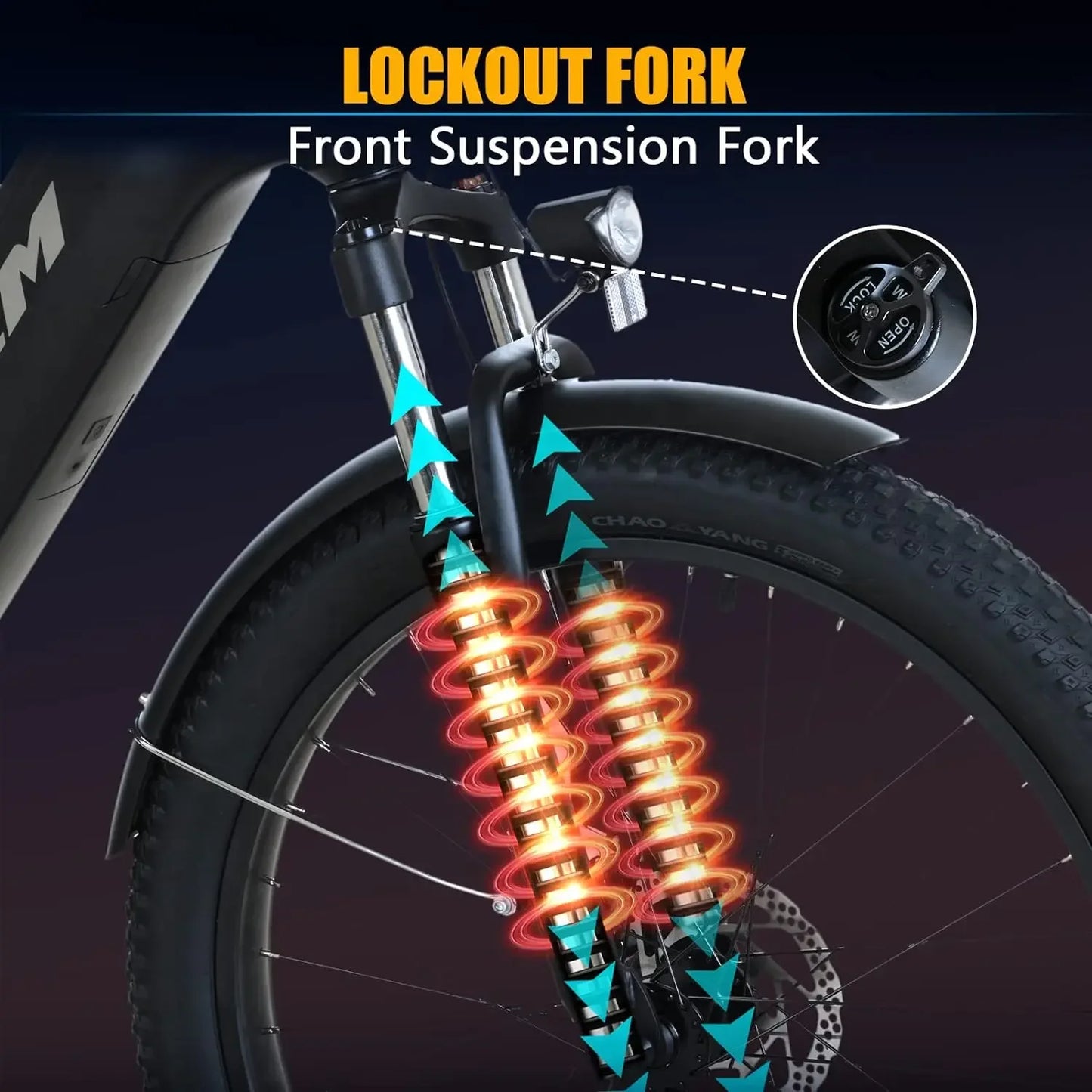 7 Speed 26" Totem Ranger Electric Bike 750W Motor 48V 15Ah Removable Battery Mechanical Locking Suspension Fork