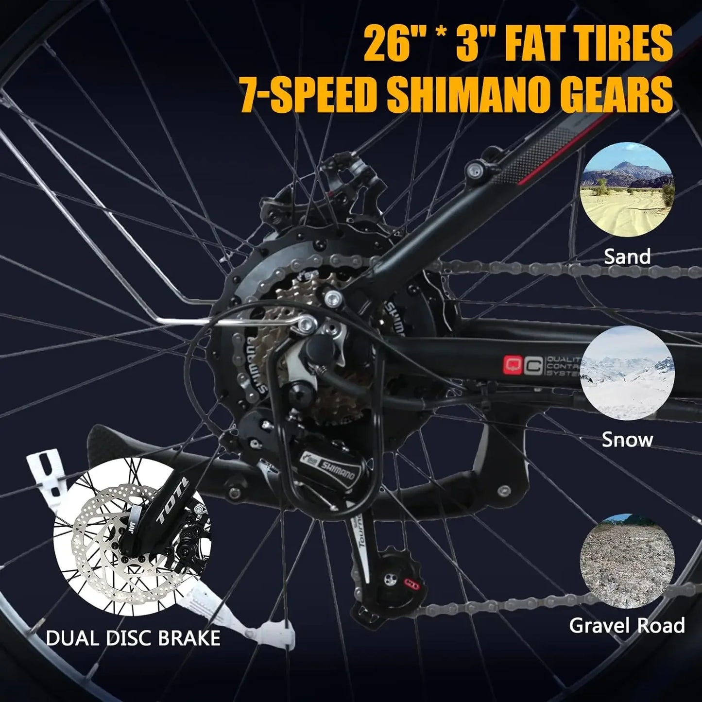 7 Speed 26" Totem Ranger Electric Bike 750W Motor 48V 15Ah Removable Battery Mechanical Locking Suspension Fork