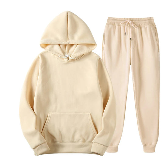 Solid Color Thick Hoodies Pullover and Long Pant 2-piece Set