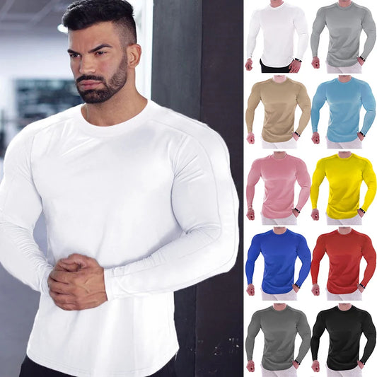 Men Long Sleeve Running Quick Dry Gym Fitness Shirt