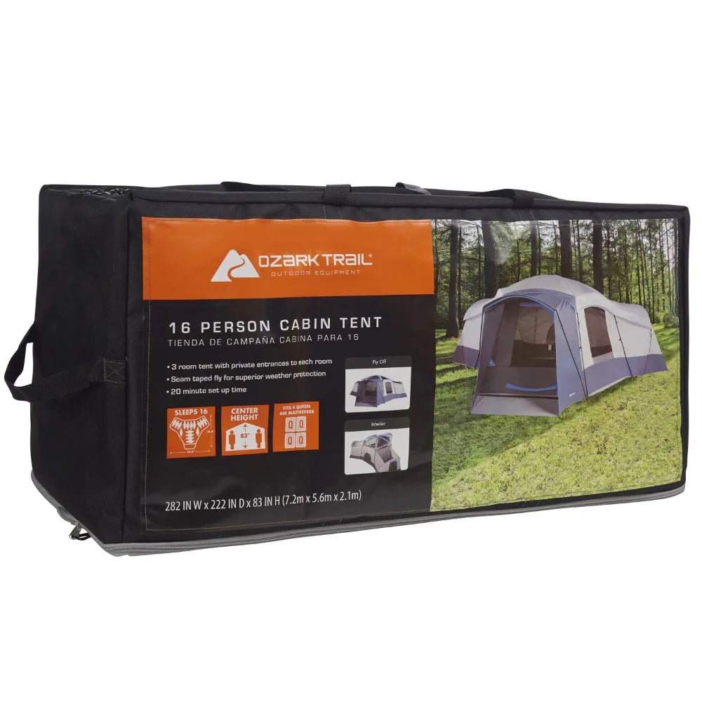 16-Person Cabin Tent for Camping With 2 Removable Room Dividers