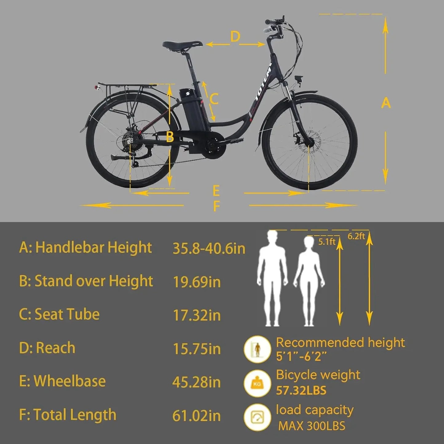 Totem Skyline Electric Bike for Adults 350W Motor 36V 10.4Ah Battery Electric Cruiser