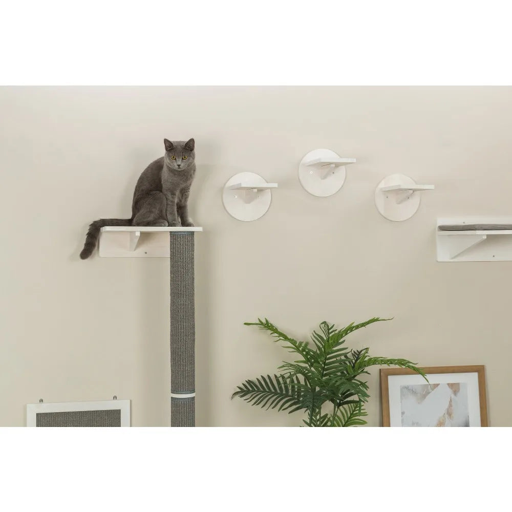 Cat Scratching Post with Ledge, Gray1 Wall Mounted Sisal